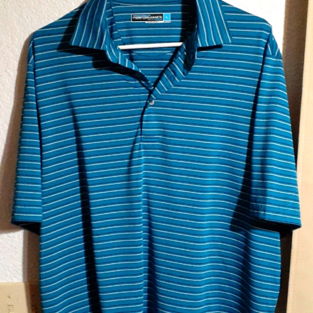 Shirt, short sleeve, large, blue w/stripes